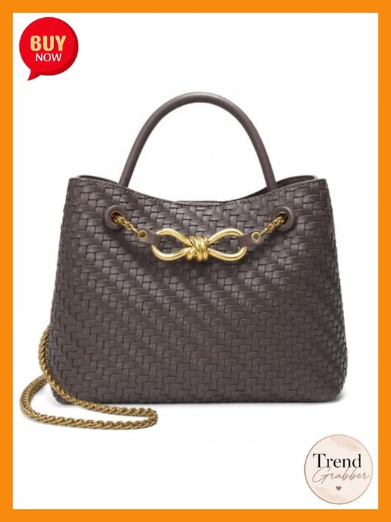Handbags - Small Woven Faux Leather Tote Bag with Adjustable Straps Top Handle Handbag